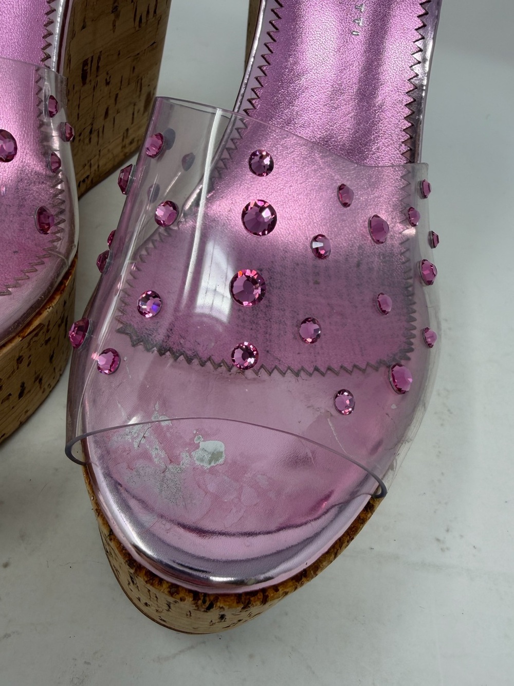 Giuseppe Zanotti Pink Rhinestone Cork Wedge Slide Sandals Womens Size EU 39 - Picture 12 of 12